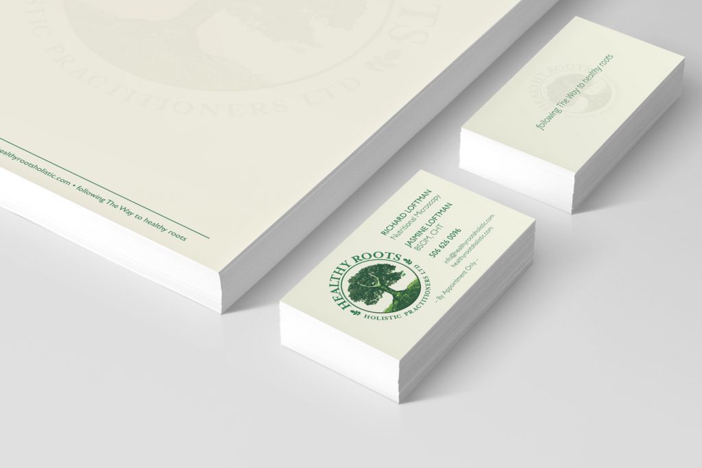 Healthy Roots Holistic Practitioners: business card and letterhead design
