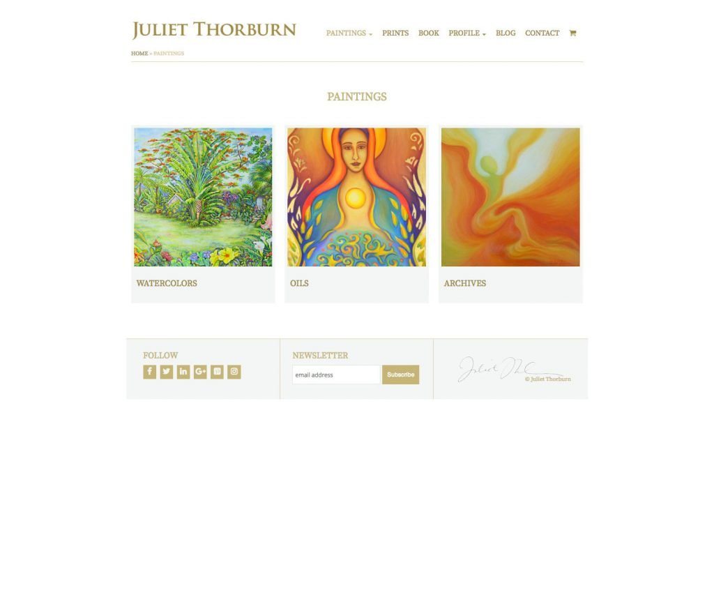 JulietThorburn.com website paintings page - desktop version